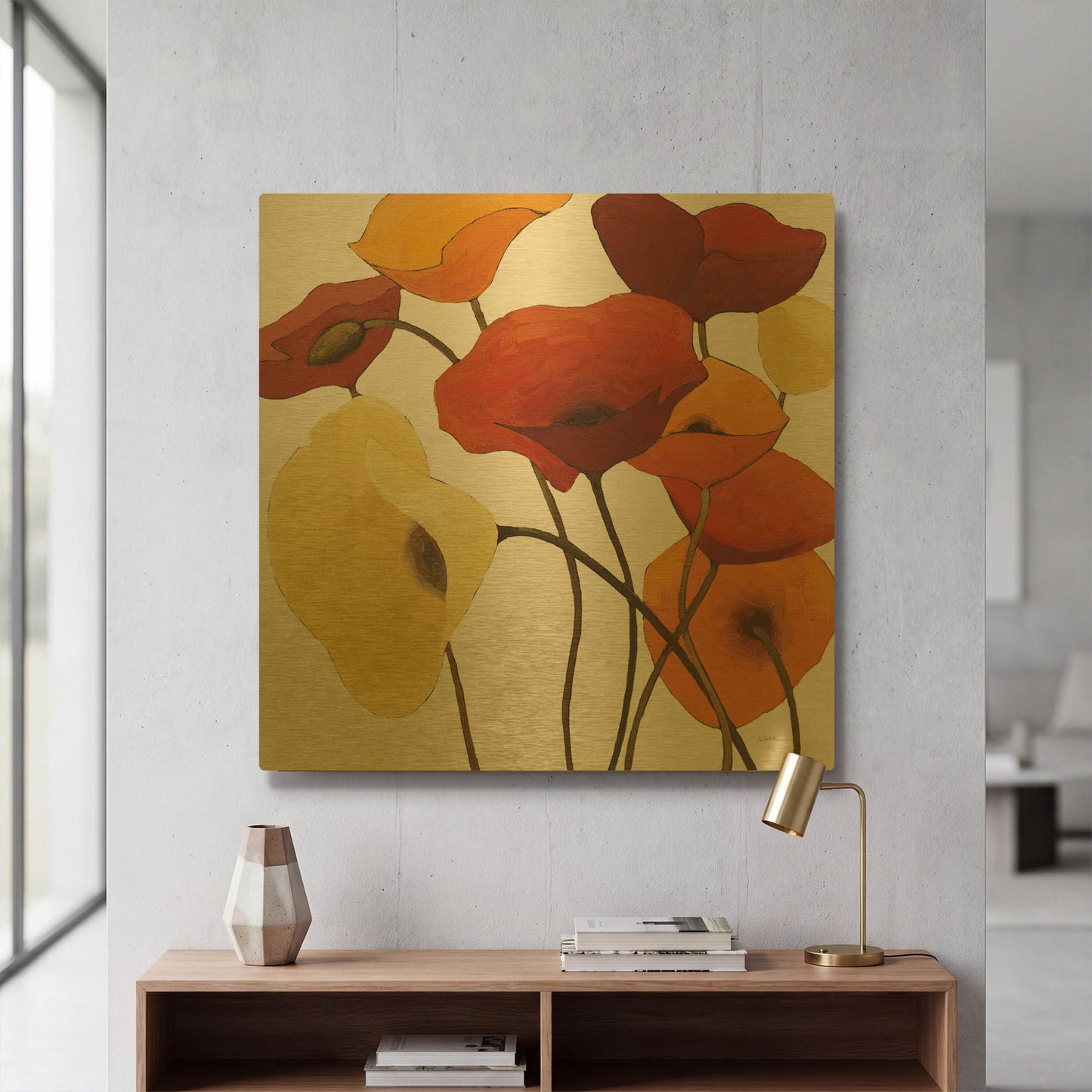 'Up One on White Yellow' By Shirley Novak Gold Metal Wall Art