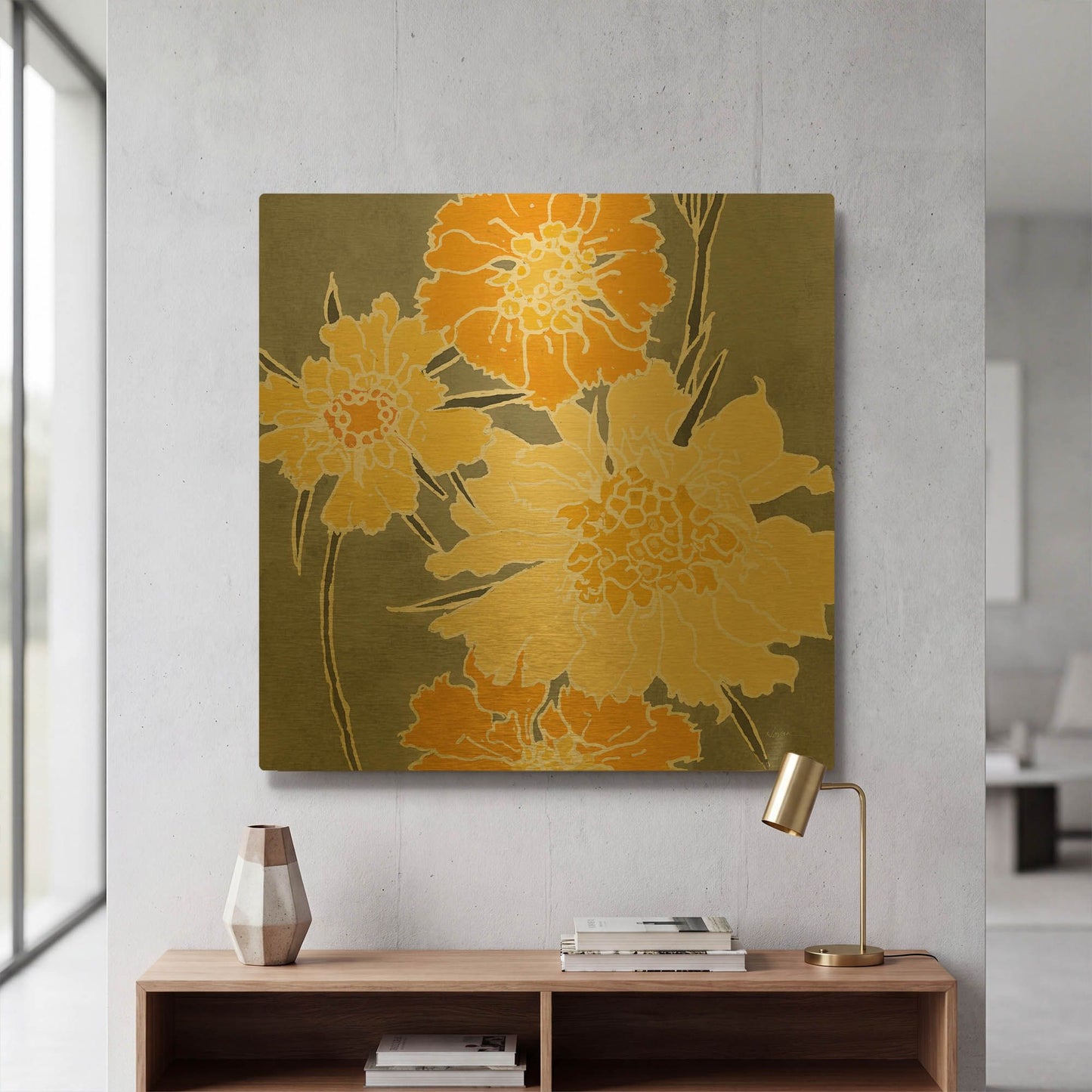 'Cloisonne Beauty I Gray' By Shirley Novak Gold Metal Wall Art