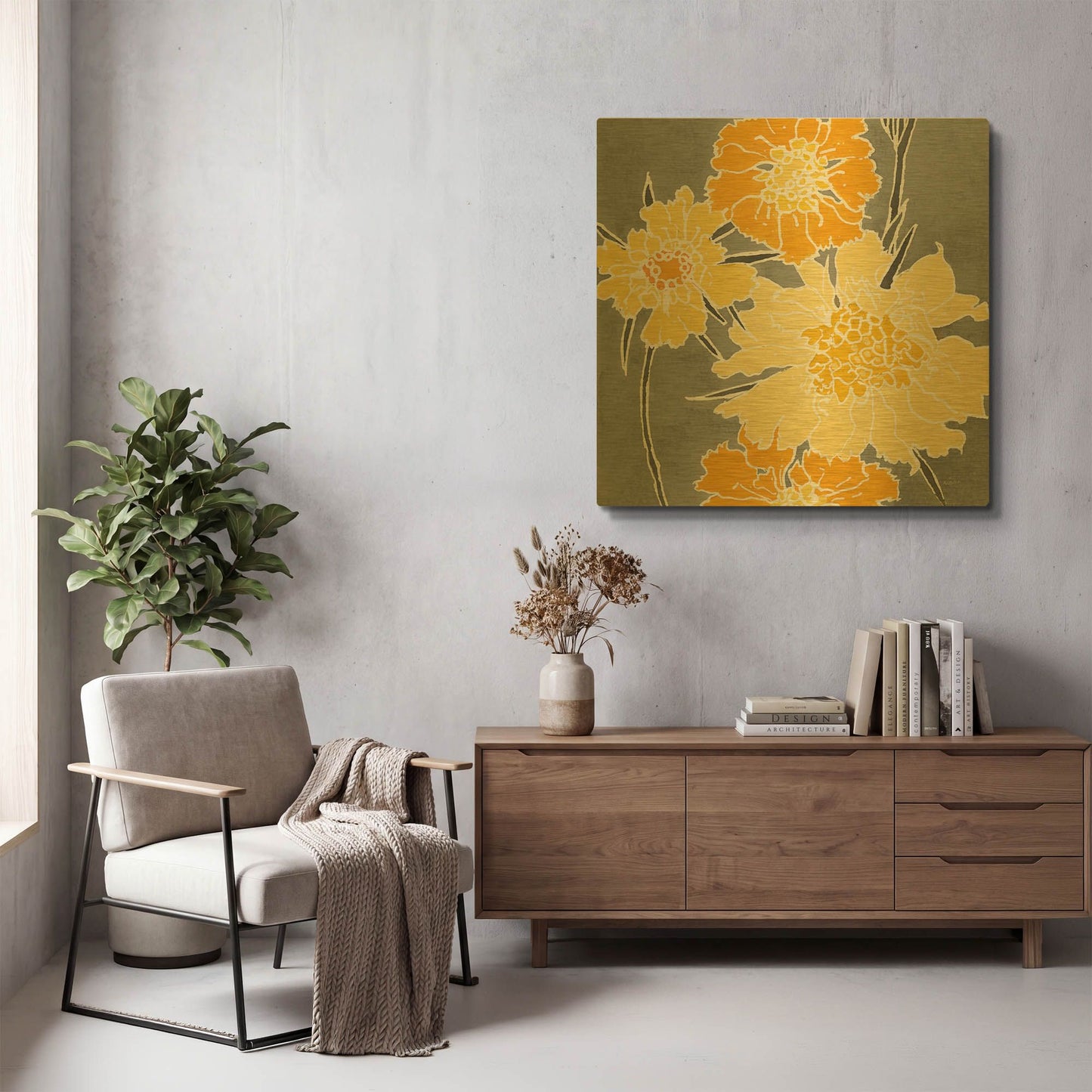 'Cloisonne Beauty I Gray' By Shirley Novak Gold Metal Wall Art