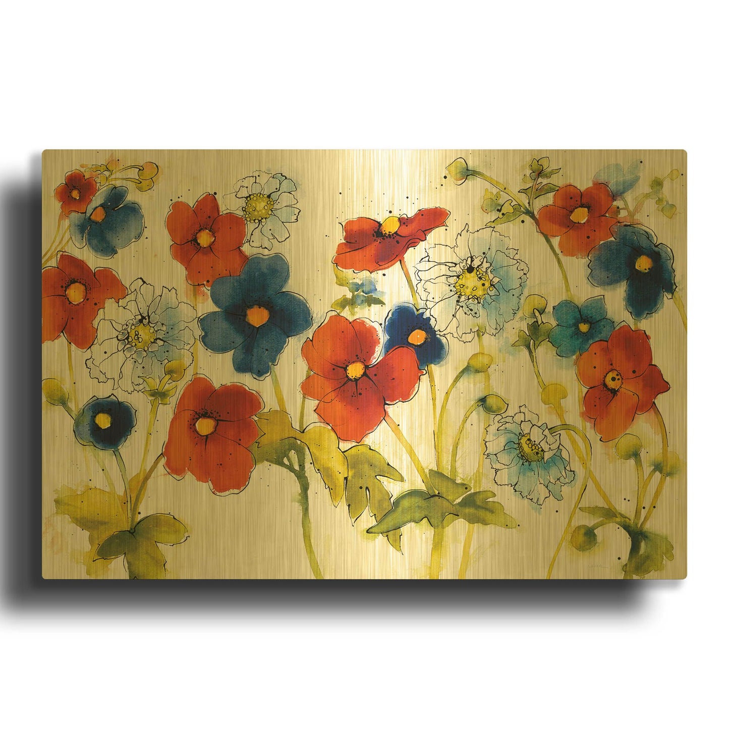 'Independent Blooms I' By Shirley Novak Gold Metal Wall Art