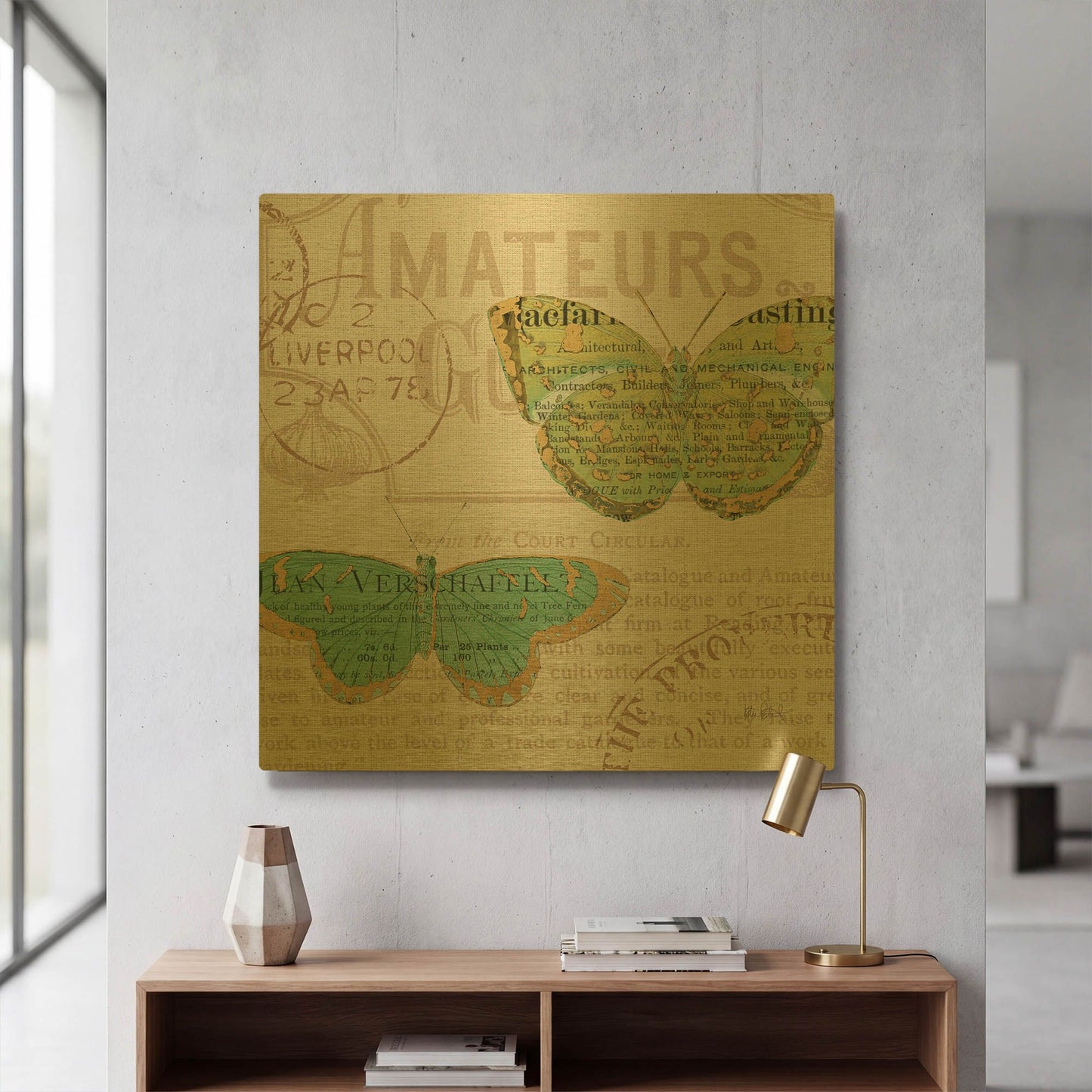 'Bookshelf Botanical IX' By Katie Pertiet Gold Metal Wall Art