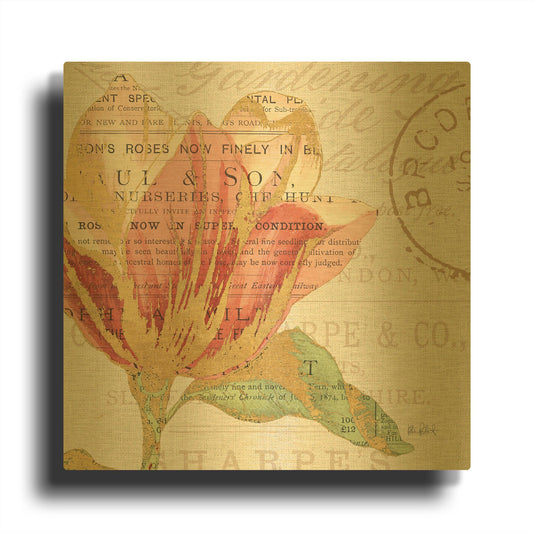 'Bookshelf Botanical III' By Katie Pertiet Gold Metal Wall Art