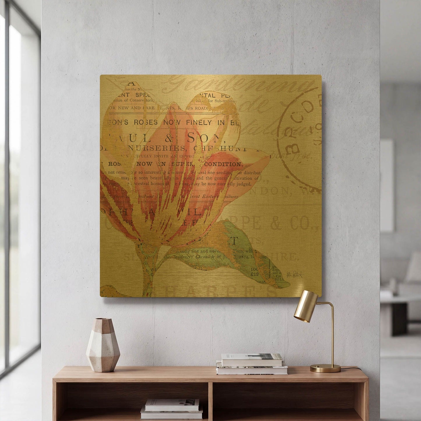'Bookshelf Botanical III' By Katie Pertiet Gold Metal Wall Art