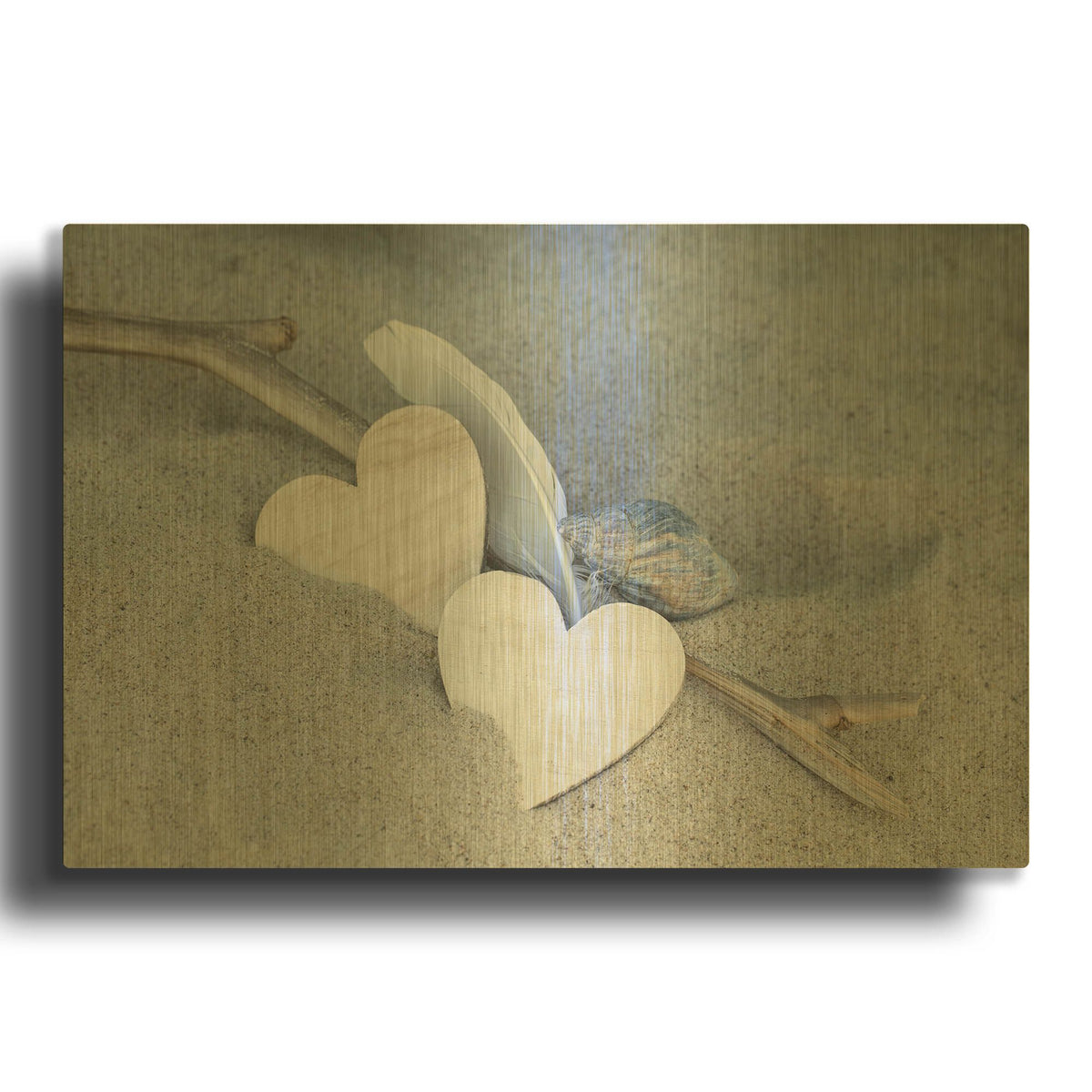 'Heart And Feather Beach Still' By Andrea Haase Gold Metal Wall Art