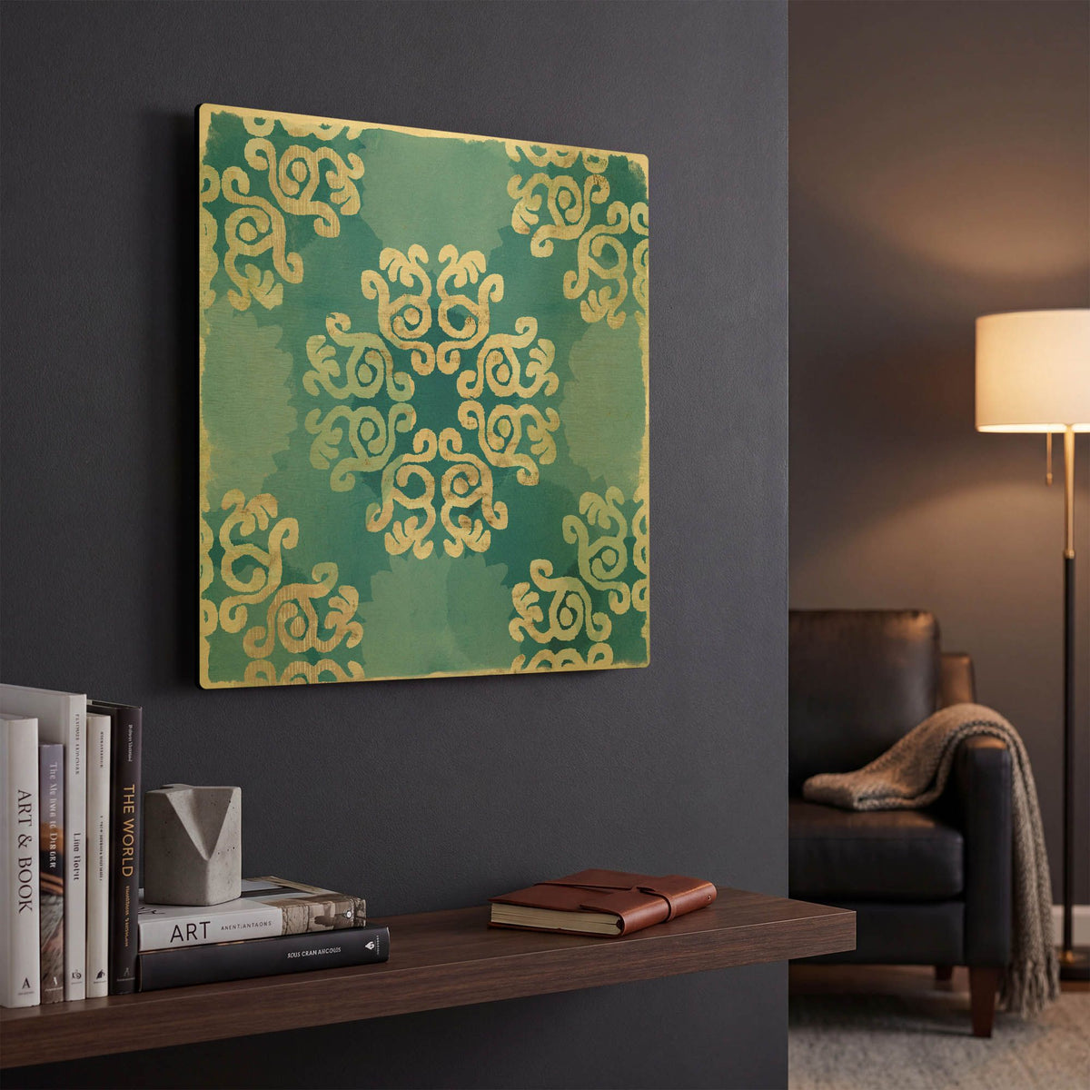 'Royal Blue Tile I' By Flora Kouta Gold Metal Wall Art