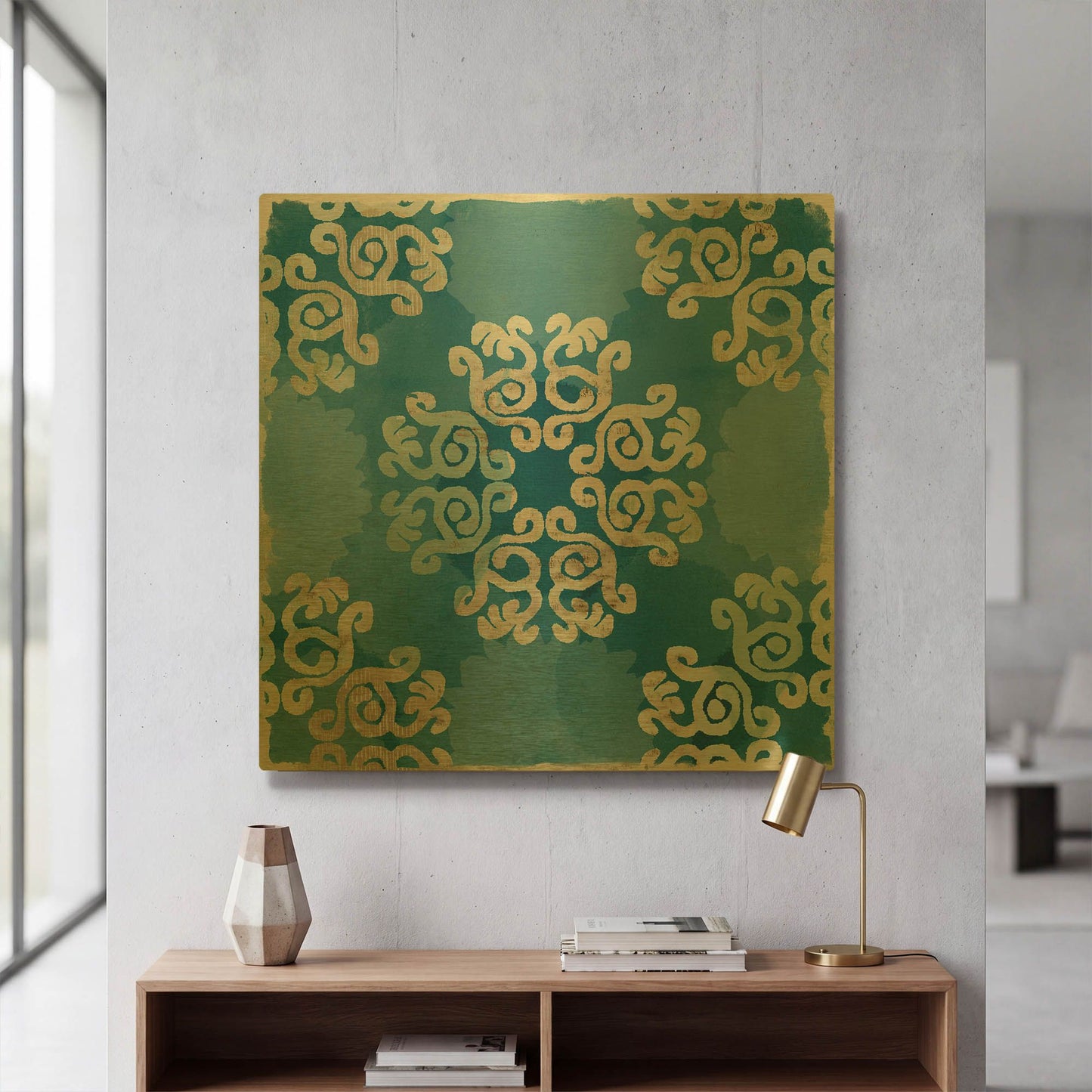 'Royal Blue Tile I' By Flora Kouta Gold Metal Wall Art