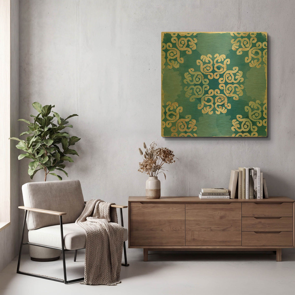 'Royal Blue Tile I' By Flora Kouta Gold Metal Wall Art