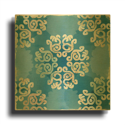 'Royal Blue Tile I' By Flora Kouta Gold Metal Wall Art
