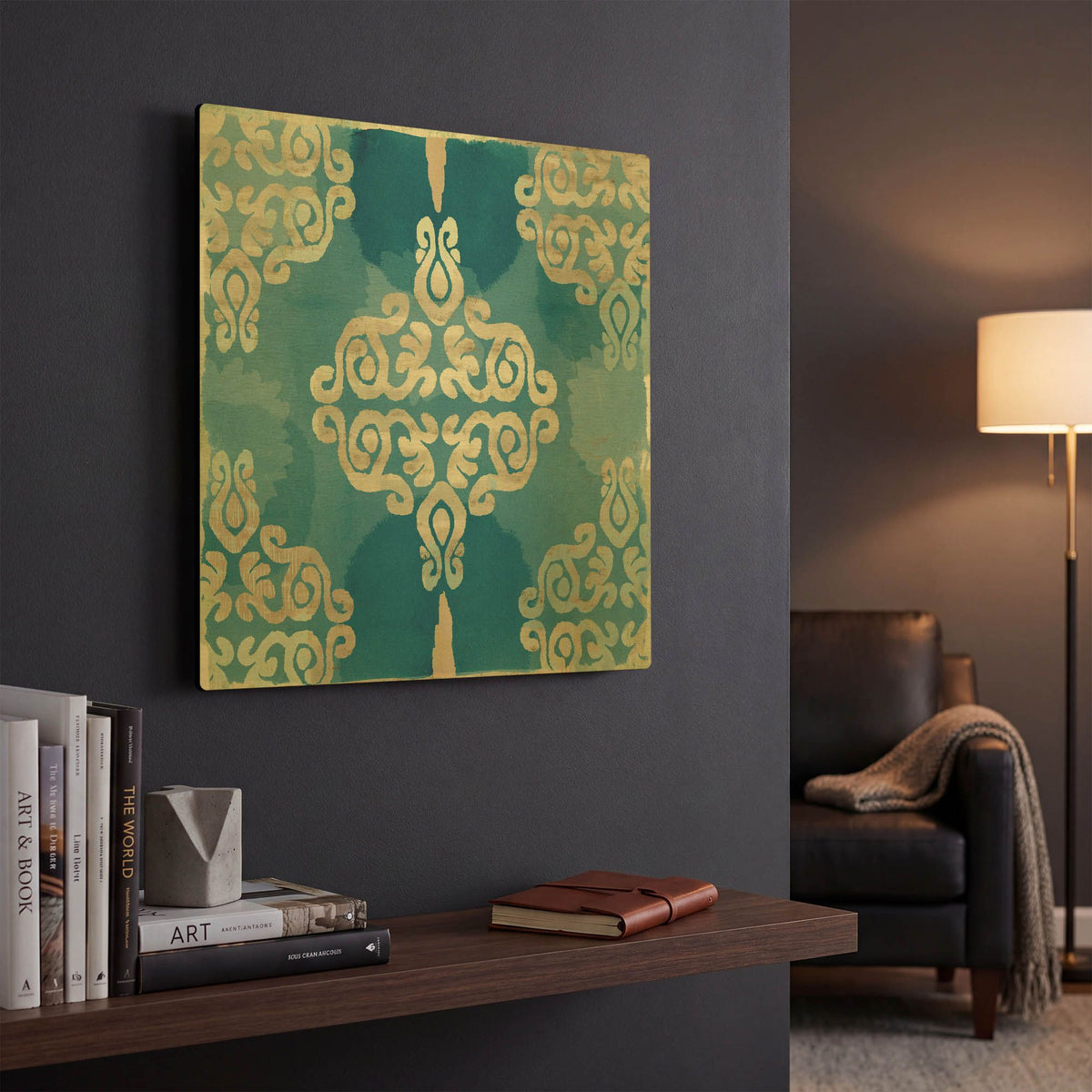 'Royal Blue Tile II' By Flora Kouta Gold Metal Wall Art