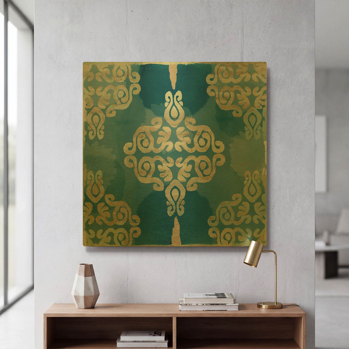 'Royal Blue Tile II' By Flora Kouta Gold Metal Wall Art