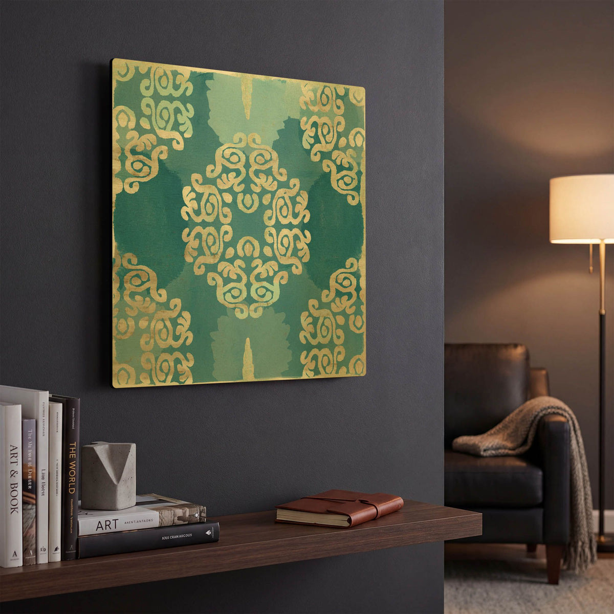 'Royal Blue Tile III' By Flora Kouta Gold Metal Wall Art