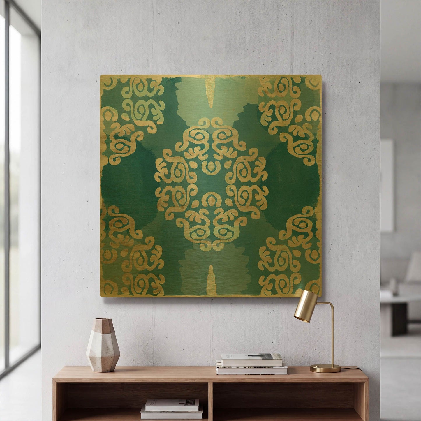 'Royal Blue Tile III' By Flora Kouta Gold Metal Wall Art