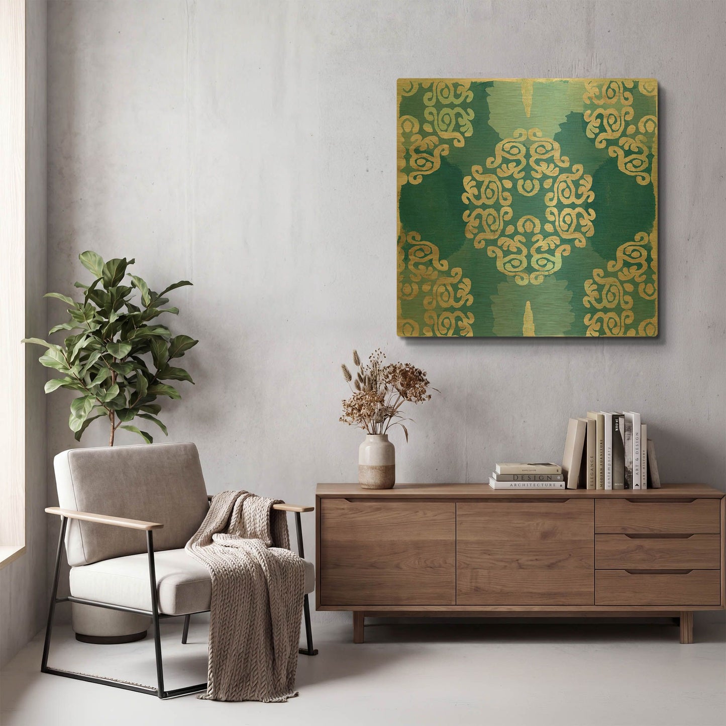'Royal Blue Tile III' By Flora Kouta Gold Metal Wall Art