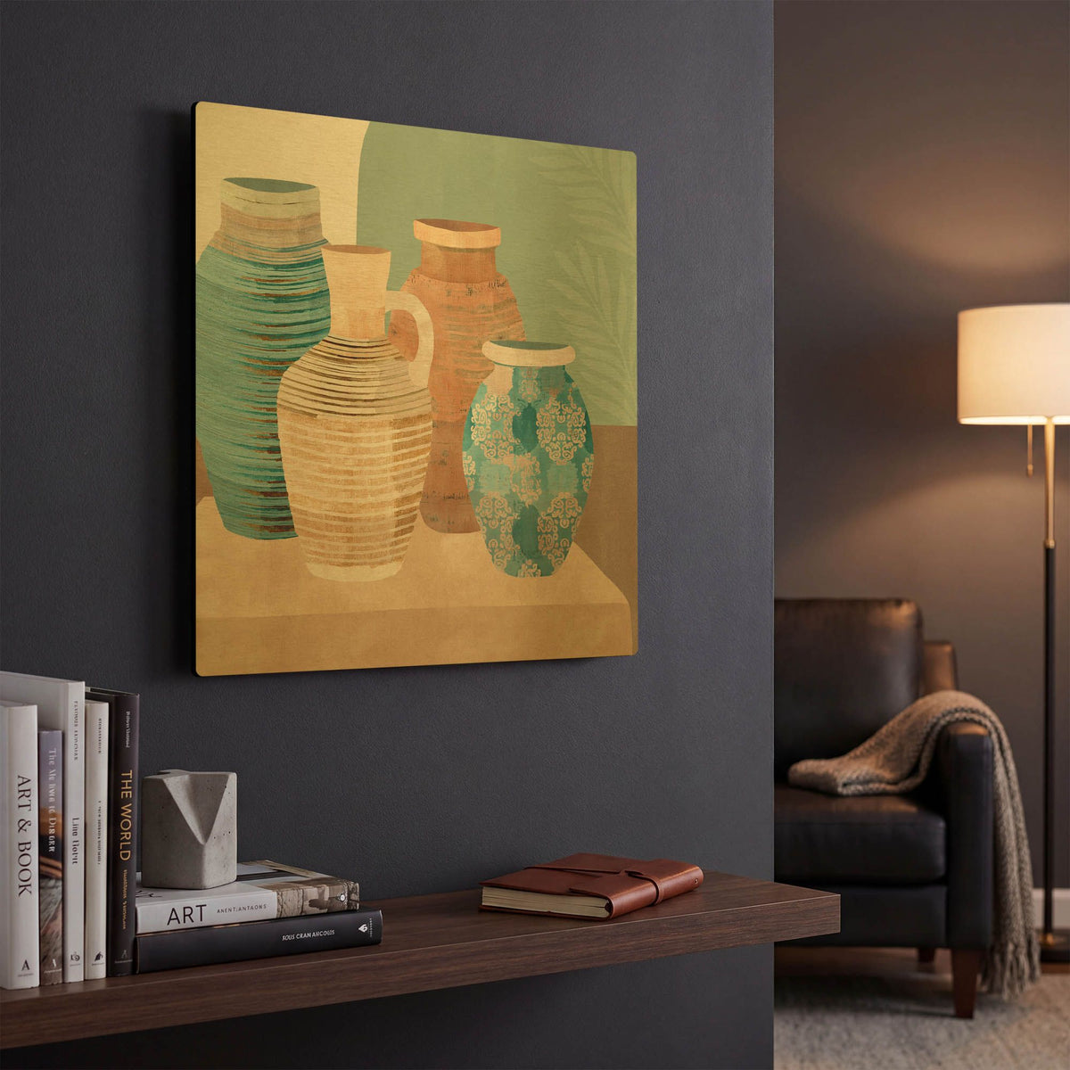 'Earthenware Pots I' By Flora Kouta Gold Metal Wall Art