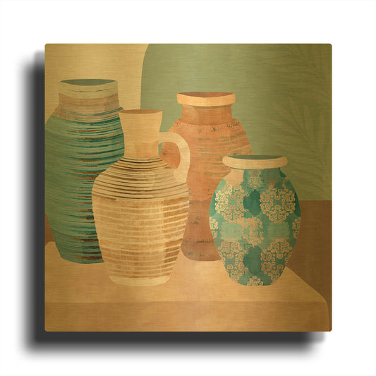 'Earthenware Pots I' By Flora Kouta Gold Metal Wall Art