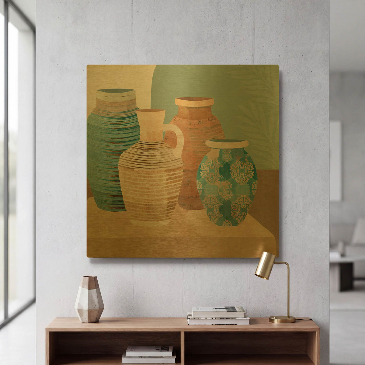 'Earthenware Pots I' By Flora Kouta Gold Metal Wall Art