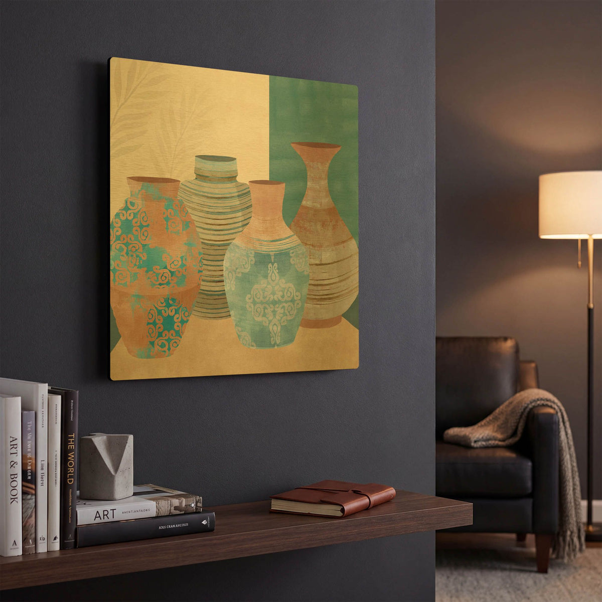 'Earthenware Pots II' By Flora Kouta Gold Metal Wall Art