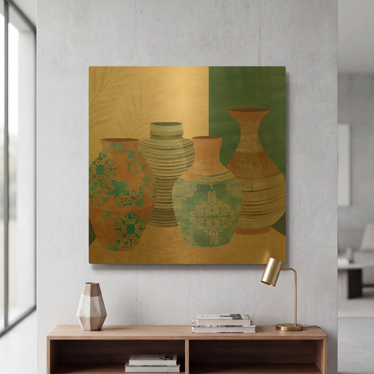 'Earthenware Pots II' By Flora Kouta Gold Metal Wall Art