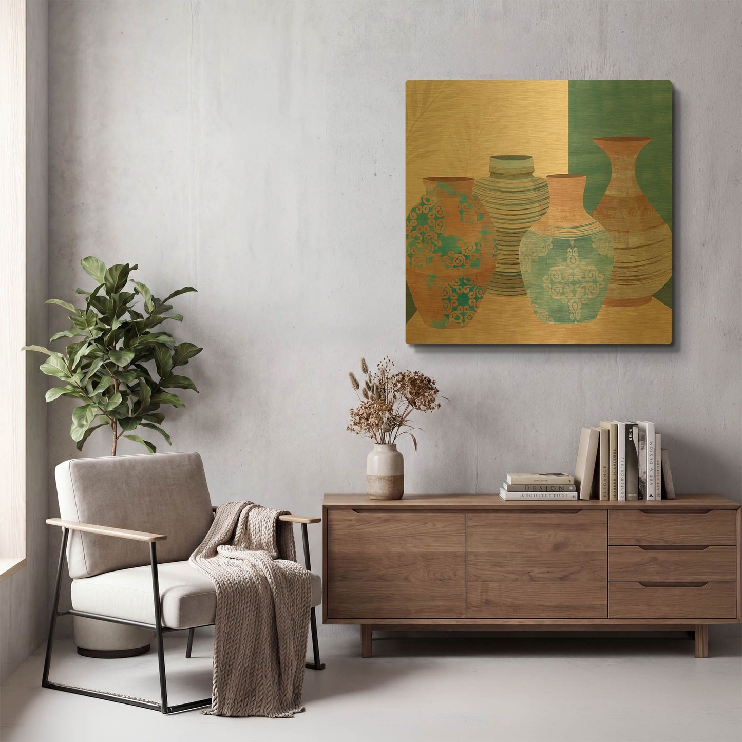 'Earthenware Pots II' By Flora Kouta Gold Metal Wall Art