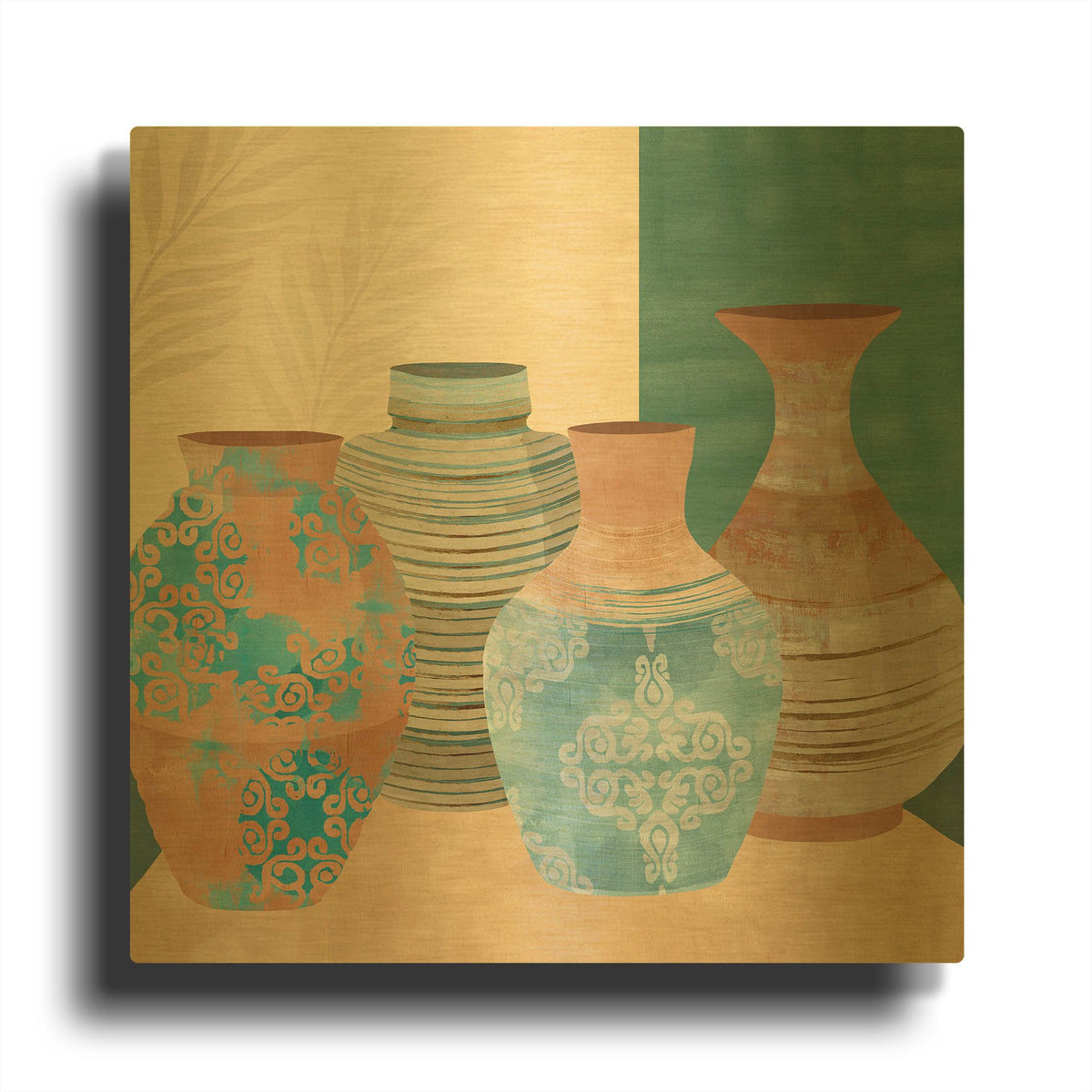 'Earthenware Pots II' By Flora Kouta Gold Metal Wall Art