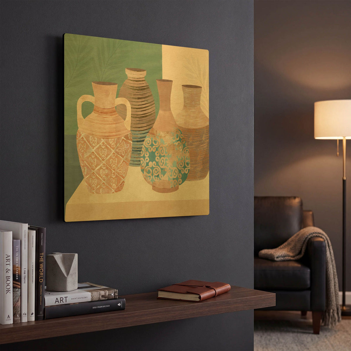 'Earthenware Pots III' By Flora Kouta Gold Metal Wall Art
