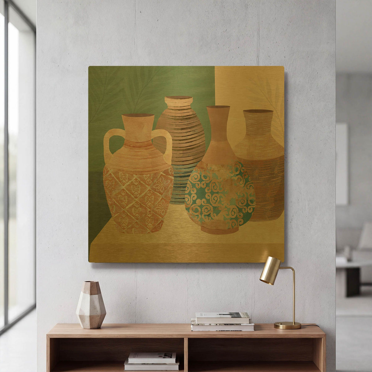 'Earthenware Pots III' By Flora Kouta Gold Metal Wall Art