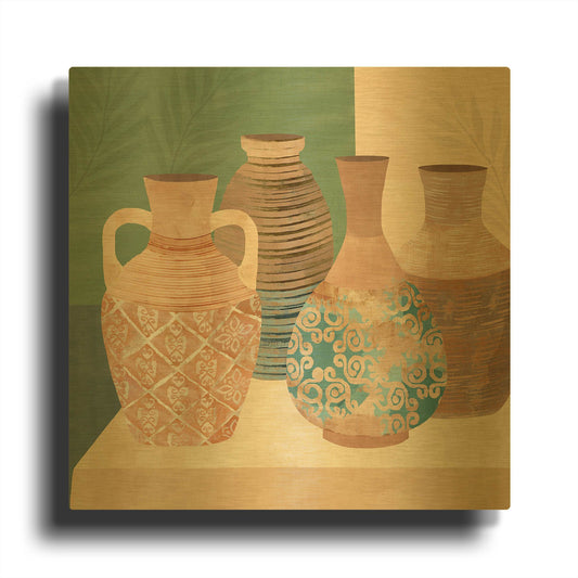 'Earthenware Pots III' By Flora Kouta Gold Metal Wall Art