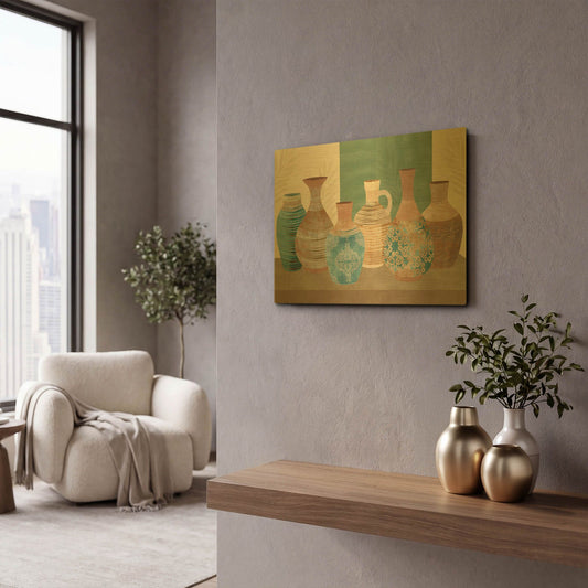 'Earthenwared Pots IV' By Flora Kouta Gold Metal Wall Art