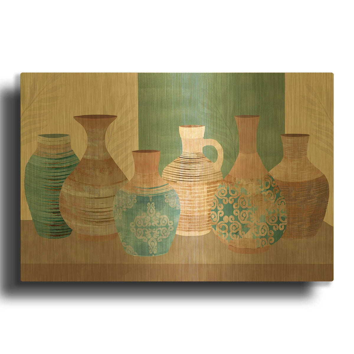 'Earthenwared Pots IV' By Flora Kouta Gold Metal Wall Art