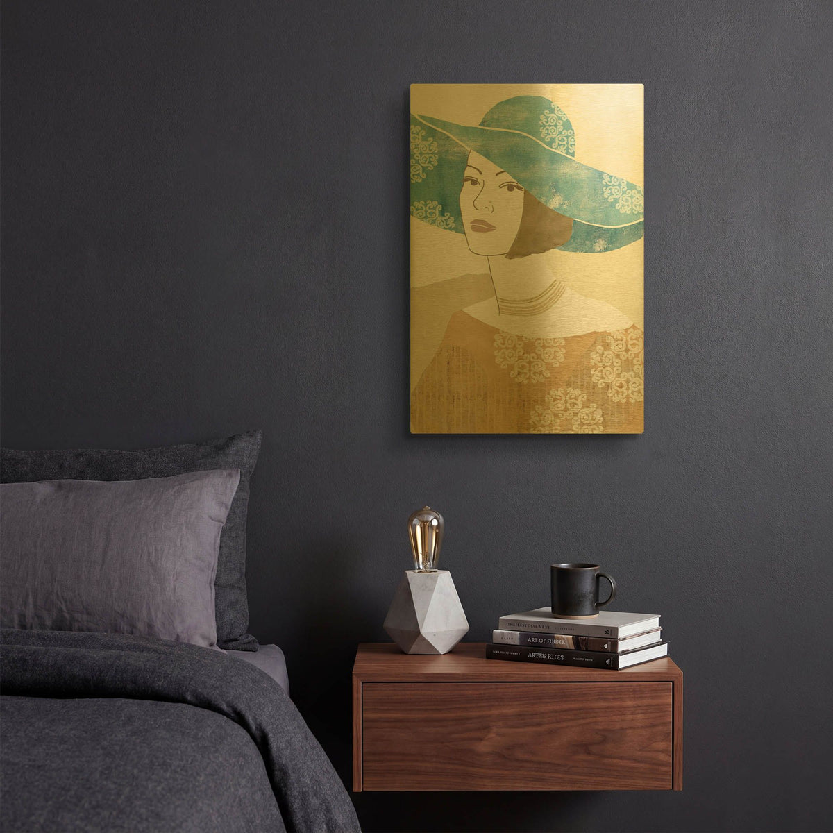 'Chapeau Boho II' By Flora Kouta Gold Metal Wall Art