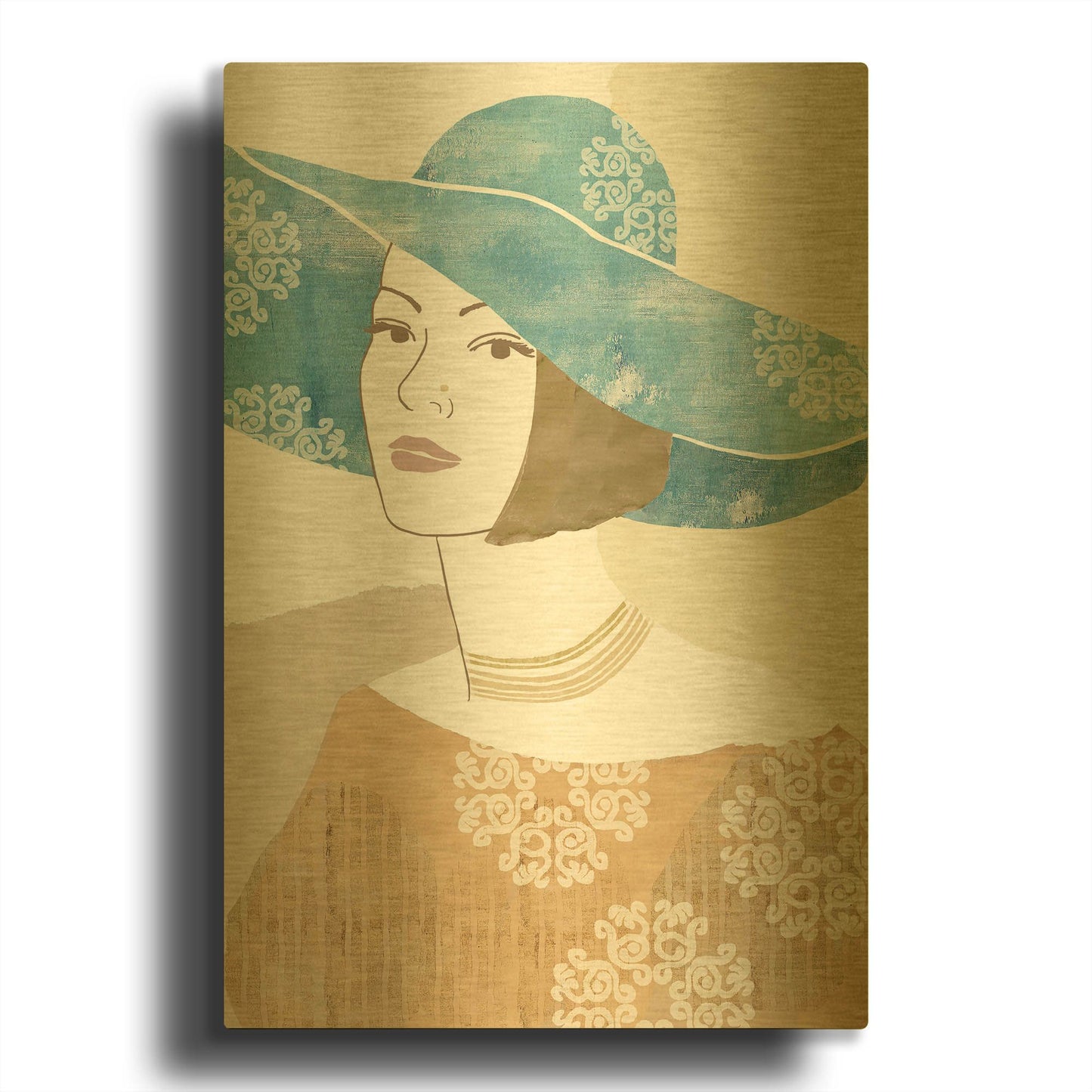 'Chapeau Boho II' By Flora Kouta Gold Metal Wall Art