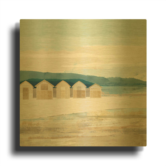 'Stone Bay Huts I' By Flora Kouta Gold Metal Wall Art