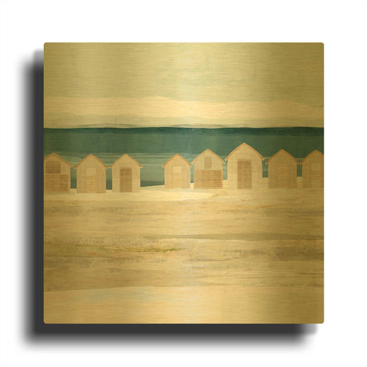 'Stone Bay Huts II' By Flora Kouta Gold Metal Wall Art
