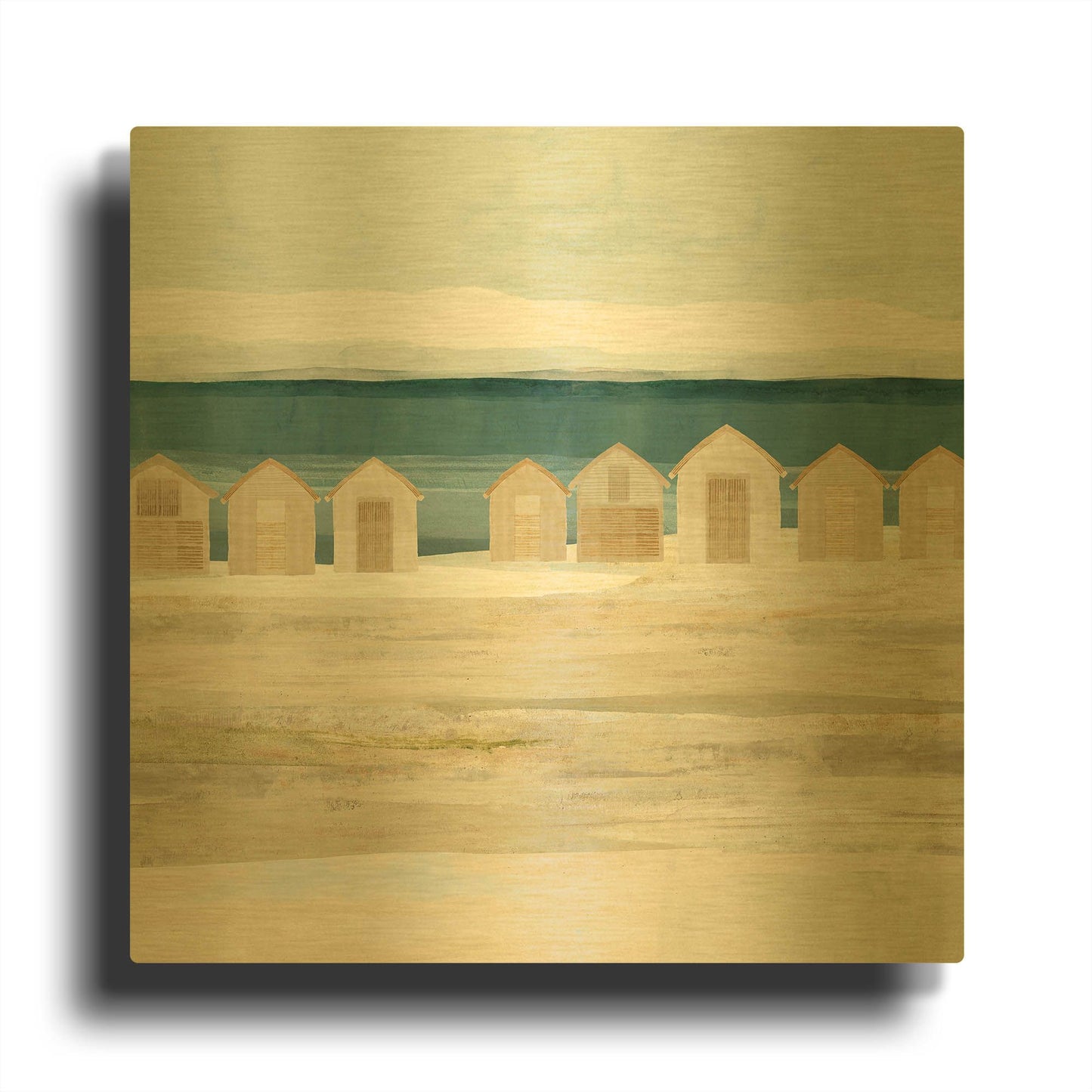 'Stone Bay Huts II' By Flora Kouta Gold Metal Wall Art