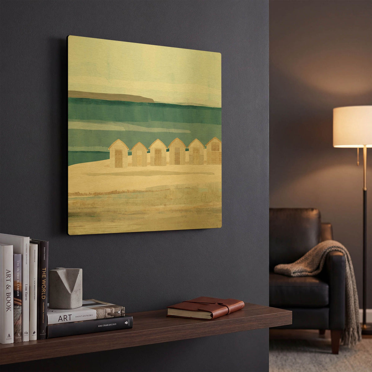 'Stone Bay Huts III' By Flora Kouta Gold Metal Wall Art