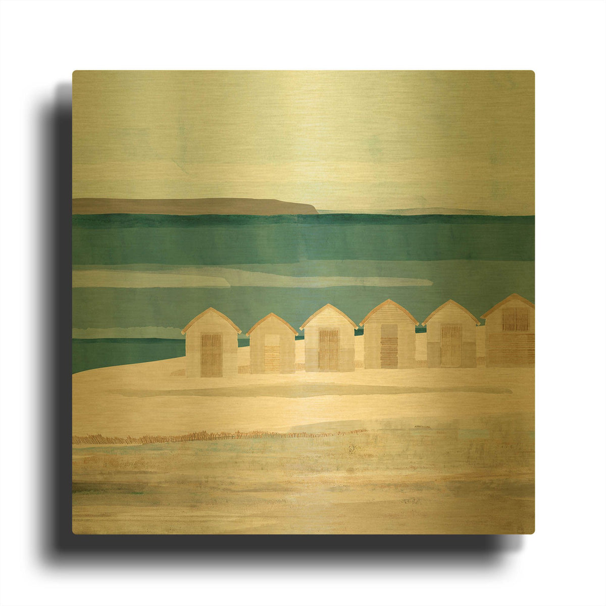'Stone Bay Huts III' By Flora Kouta Gold Metal Wall Art