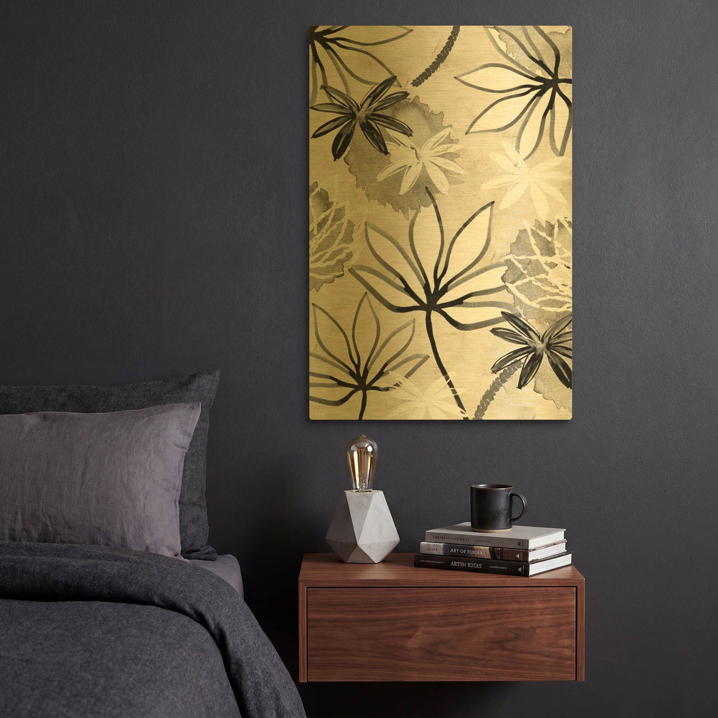 'Monochrome Flowers I' By Flora Kouta Gold Metal Wall Art