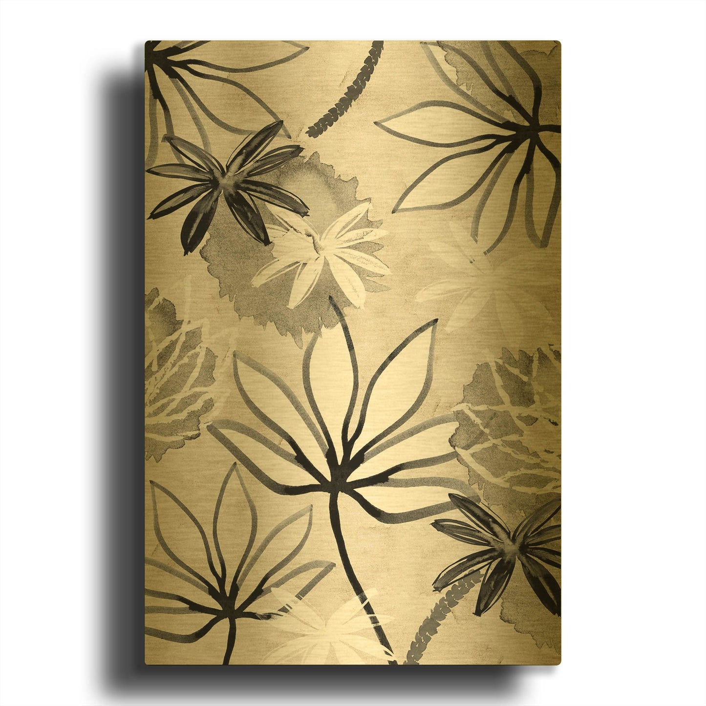 'Monochrome Flowers I' By Flora Kouta Gold Metal Wall Art