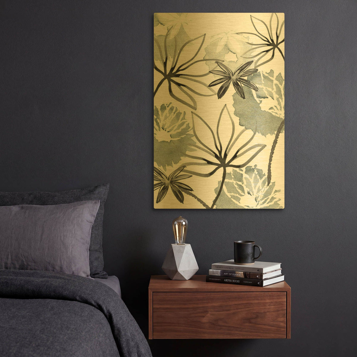 'Monochrome Flowers II' By Flora Kouta Gold Metal Wall Art