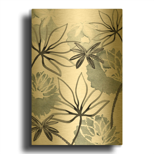'Monochrome Flowers II' By Flora Kouta Gold Metal Wall Art