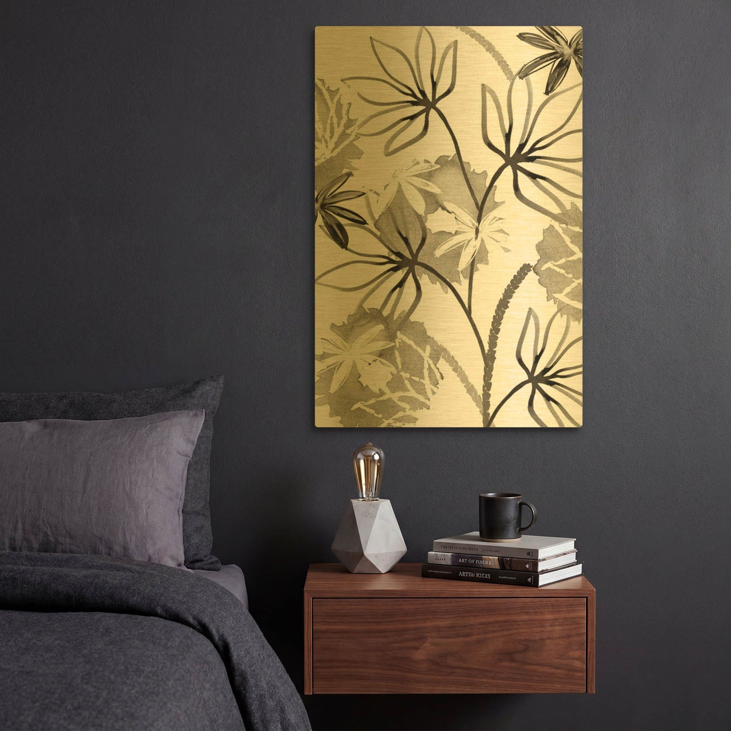 'Monochrome Flowers III' By Flora Kouta Gold Metal Wall Art