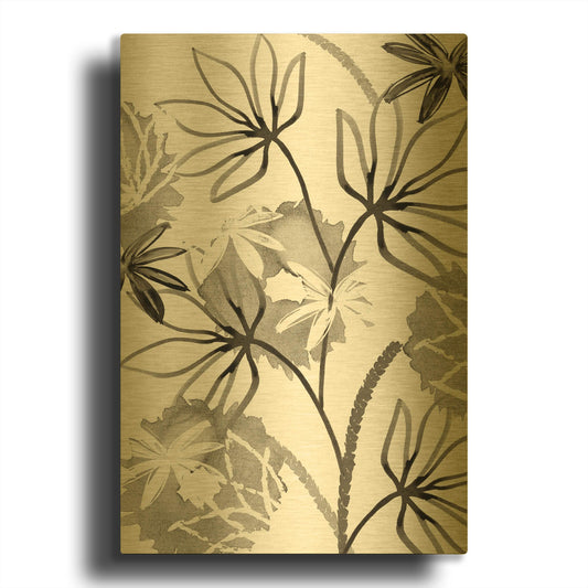 'Monochrome Flowers III' By Flora Kouta Gold Metal Wall Art