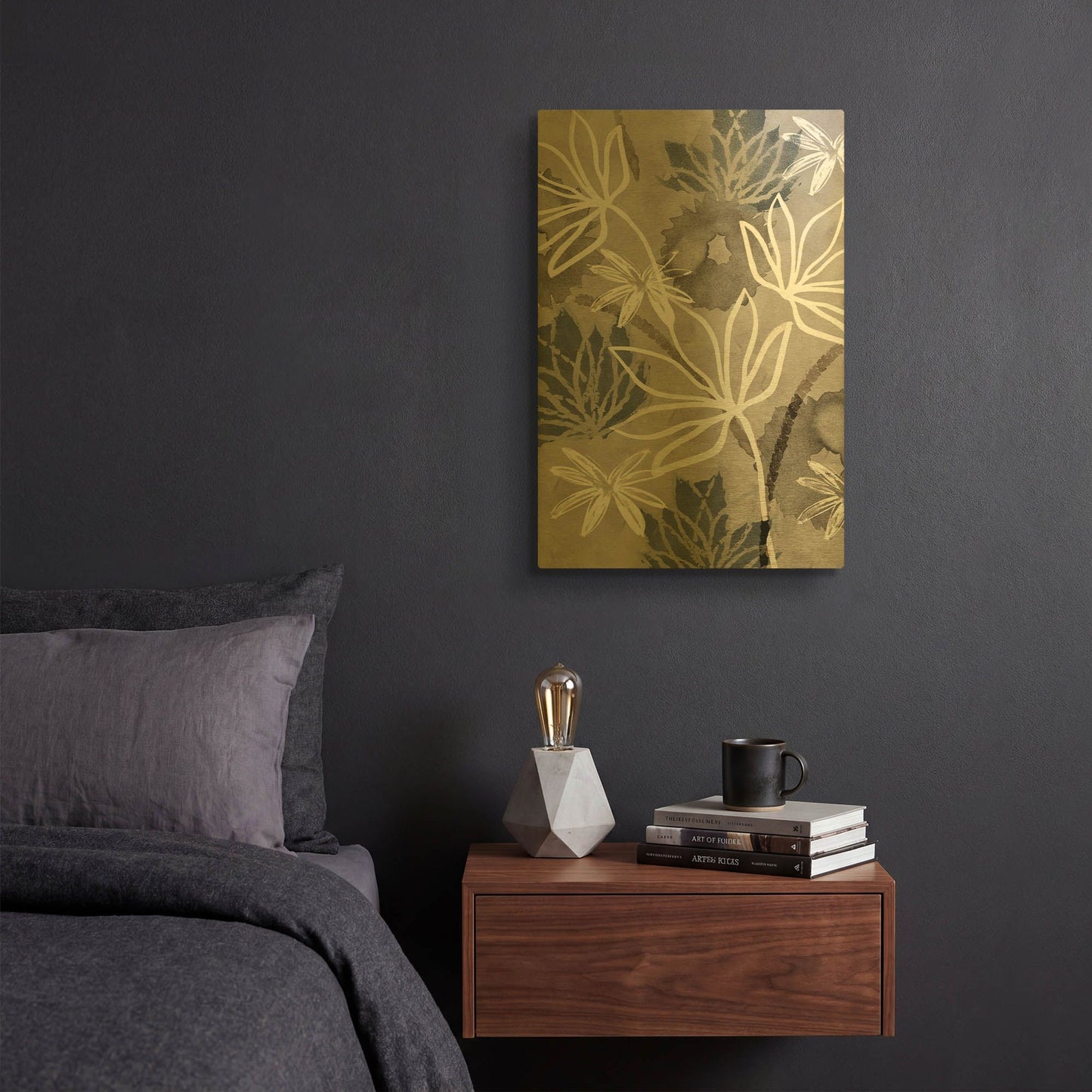 'Monochrome Flowers IV' By Flora Kouta Gold Metal Wall Art
