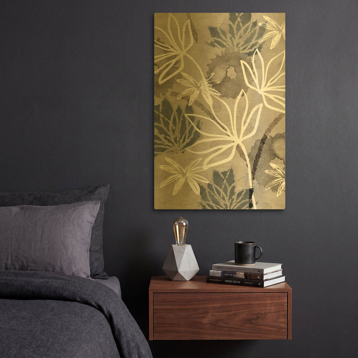 'Monochrome Flowers IV' By Flora Kouta Gold Metal Wall Art