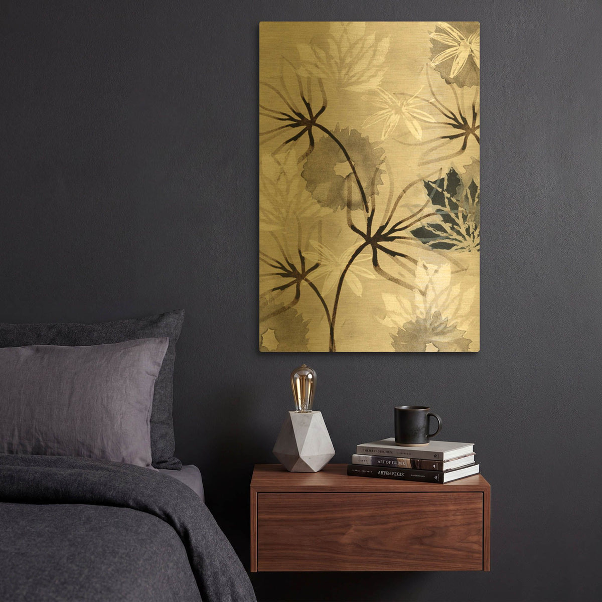 'Monochrome Flowers V' By Flora Kouta Gold Metal Wall Art