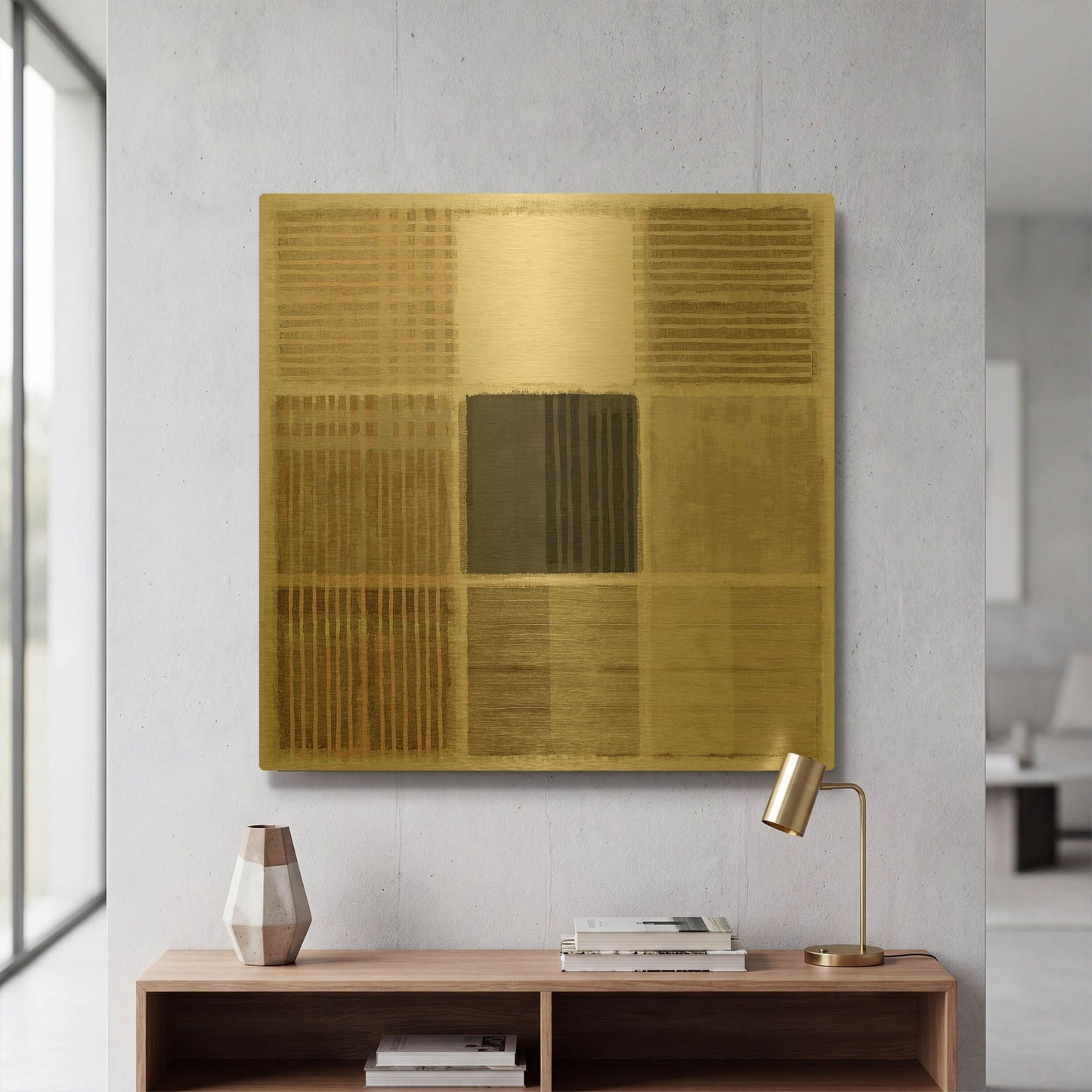 'Natural Patchwork I' By Flora Kouta Gold Metal Wall Art