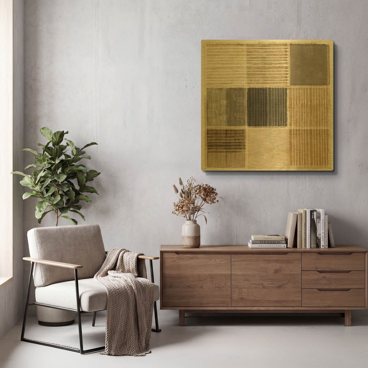 'Natural Patchwork II' By Flora Kouta Gold Metal Wall Art