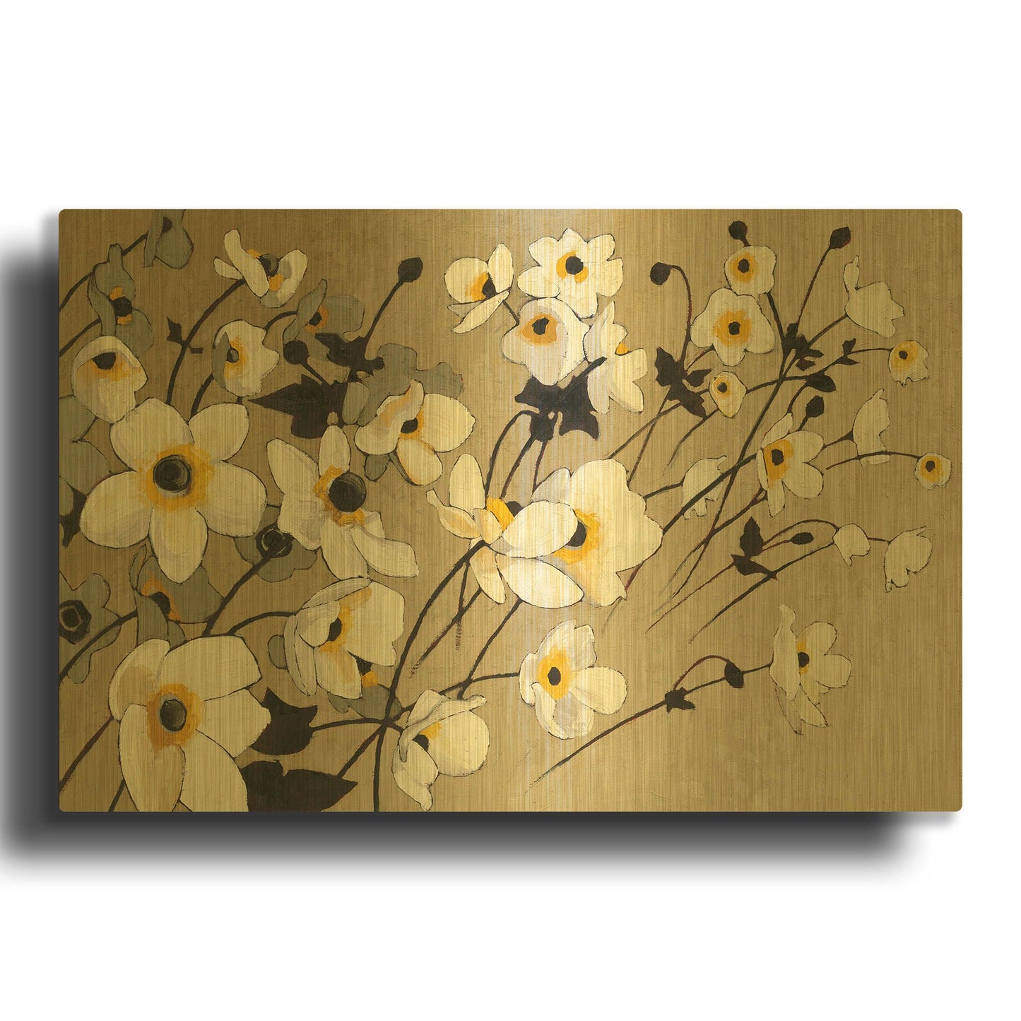 'Anemones Japonaises Blancs' By Shirley Novak Gold Metal Wall Art