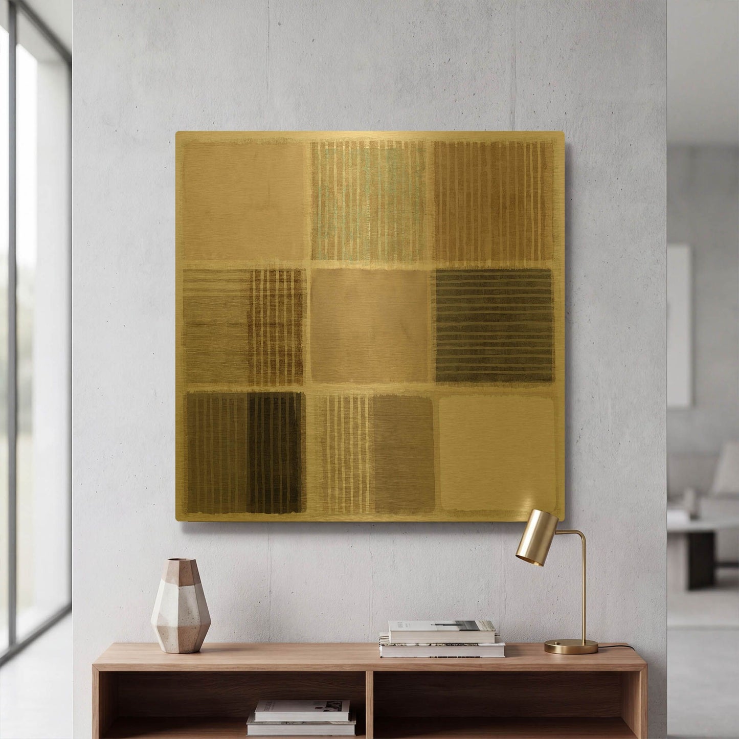 'Natural Patchwork III' By Flora Kouta Gold Metal Wall Art
