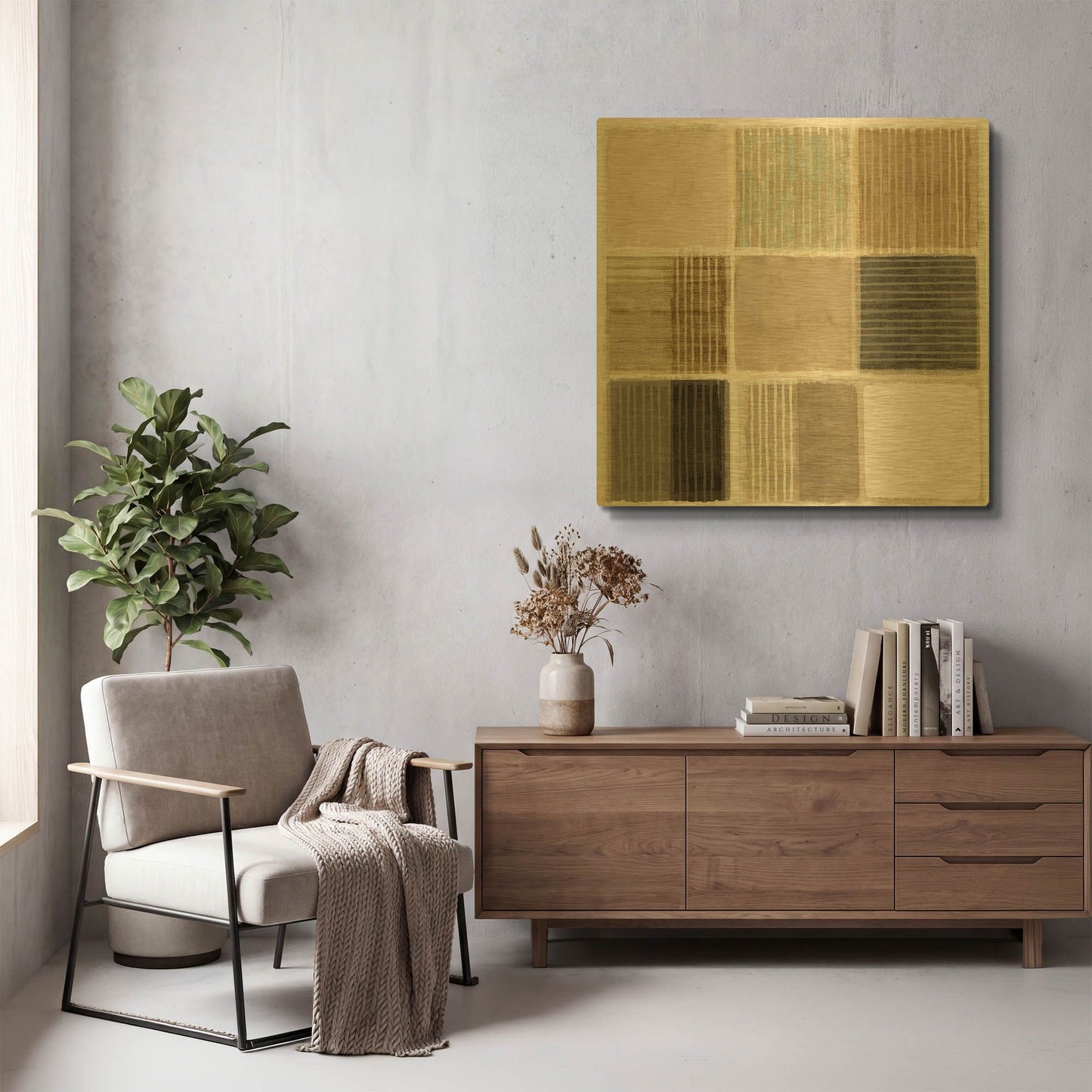 'Natural Patchwork III' By Flora Kouta Gold Metal Wall Art